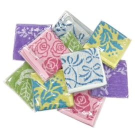 (Convenient to Wash and Rewash) 100% Cotton Women's Towel Handkerchiefs, Set of 10, 5 Patterns, Large Size (9.1 x 9.1 inches (23 x 23 cm)