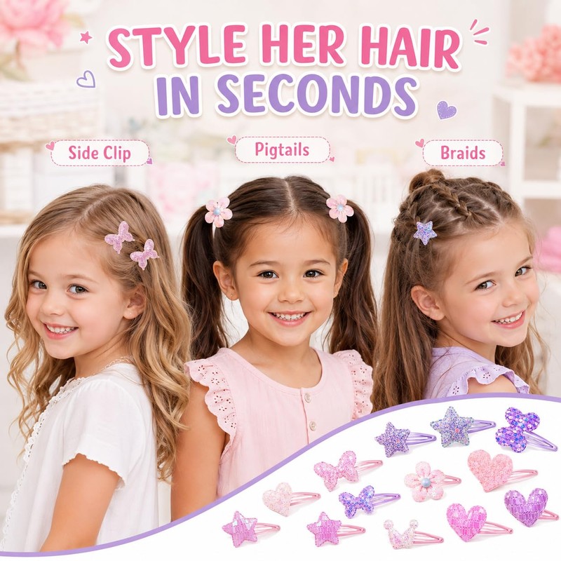 24 Pcs Cute Hair Clips for Women Girls, Glitter Multicolor