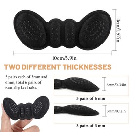6 Pairs Heel Pads for Shoes, Black Heel Cushions for Womens Shoes, Heel Inserts for Women for Loose Shoes(3mm, 6mm) (Black)