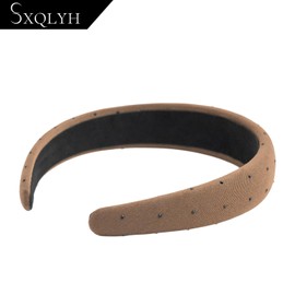 SXQLYH Headband Padded Fabric Headband, Beautiful Headband Padded with Rhinestones Women's Hair Accessories Headband Wide Padded Headband for Women Girls Birthday Gift (Brown, A)