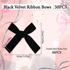 WANDIC 30 PCS Black Velvet Ribbon Bows, Large Decorative Polyester Bowknot Pre-Tied Premade Bows for Treat Bags Wedding Favors Decor Gift Wrap DIY Craft