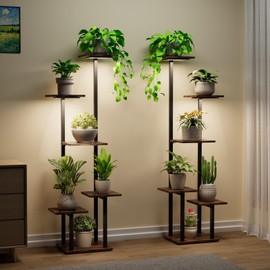 Elaruslux 46" Plant Stand Indoor with Grow Lights Corner Plant Shelf 6-Tiered Plant Stand with 2 Grow Lights for Multiple Indoor Plants Flower Holder Display Plant Rack for Living Room Patio Decor (2-Pack-12Tier)