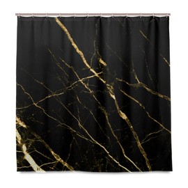 ALAZA Black Gold Marble Shower Curtain Waterproof Polyester Bath Curtian with Hooks 72x72 Inch
