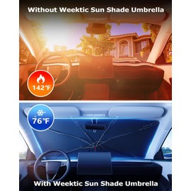 [2025 Upgrade] Weektic Windshield Sun Shade Umbrella [Urethane Coated Heat Shield] Ultimate Cooling Car Sun Shade Protect Interior from Sun Rays & Keep Cool, Small (53" L x 30" W)