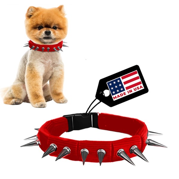 CoyoteCollar Spiked Dog Collar - Red Medium Spike Collar for
