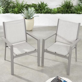 Best Choice Products Set of 2 Stackable Outdoor Textilene Chairs, All-Weather Conversation Dining Accent Furniture w/Armrests - Gray/Gray