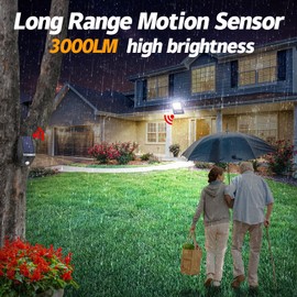 intelamp Solar Flood Lights Outdoor Waterproof, Linkable 12000mAh 3000LM Motion Sensor Floodlight with Remote Countrol Sensor Case 16.4Ft Cable, Dusk to Dawn Lighting Lamp for Street Outside House