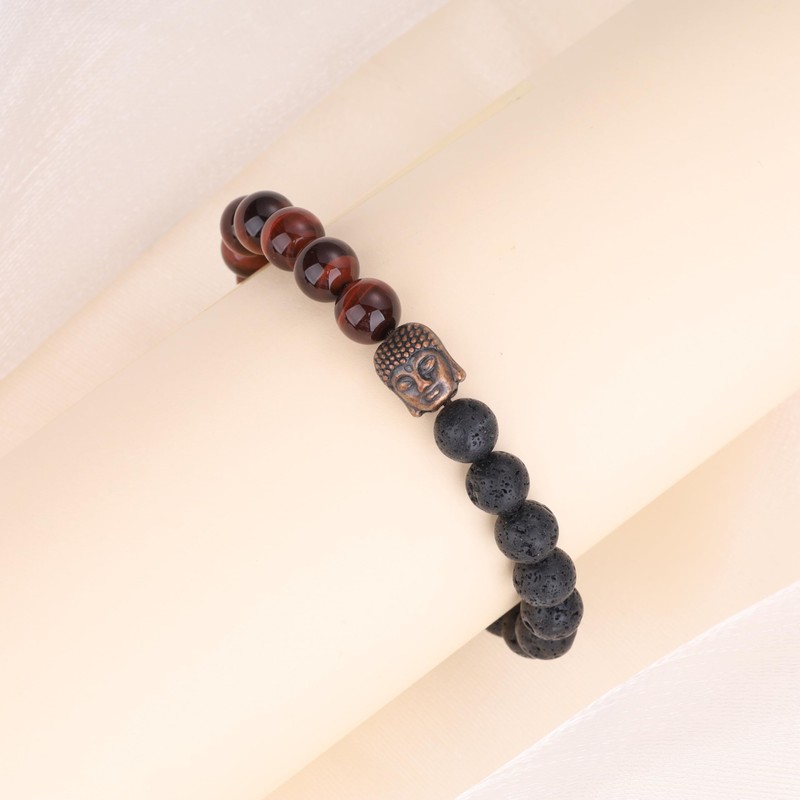 COAI® 8mm Buddha Head Mala Prayer Beads Red Tiger Eye