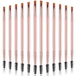 12 Pieces Eyebrow Brush Angled Eye Brow Brush and Spoolie Brush Double Ended Eyebrow Brushes Multi-functional Mini Eyelash Brushes for Precision Application Blending Tinting Eyebrow Powders Waxes Gels