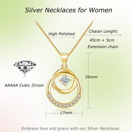 Cangall Silver Necklaces for Women, 925 Sterling Silver Necklaces with Double Circle Pendant, 45+ 5cm Gold Necklaces Chain & Interlocking Pendant, Jewellery Birthday Gifts for Her/Daughter/Mother