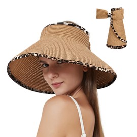 MAYLISACC Sun Visors Hats for Women Wide Brim Straw Sun UV Protection Beach Hats Foldable Floppy Hats for Women Travel