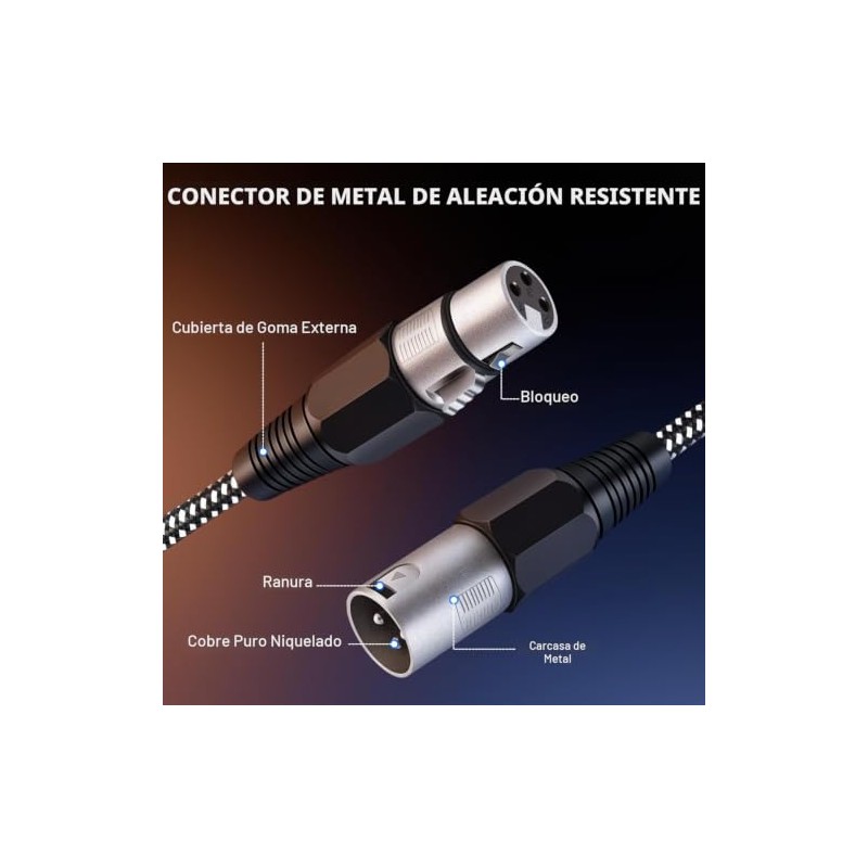 Cable XLR de 6 pies/4 unidades, cable de micrófono Nylong