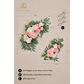 TINGE TIME Artificial Floral Swag Flower Swag, Set of 2 Wedding Sign Flower with Scented Card, Decorative Swag for Reception Welcome Sign Arch Arbor Lintel (PeachPink&White)