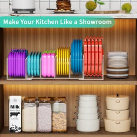 YUNEASELF Expandable Lid Storage Organizer: Kitchen Food Container Lids Organizer for Cabinet - Acrylic Extra Large 10-18" Food Storage Container Holder for Cabinets Cupboards Pantry Drawer