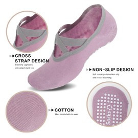 Fiohiros 4 Pairs Pilates Socks with Grips For Women,Yoga Socks with Multiple Colors Non Slip Socks for Yoga, Pilates, Ballet, Daily Wear (AU, Numeric, 7, Regular, Regular, Pink purple coffee green)