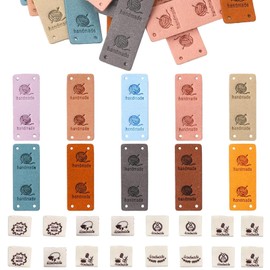 QckZee Pack of 50 Handmade Labels, Handmade Leather Labels for Sewing, Microfibre Leather Labels with Holes with Love Heart Leather Labels for Sewing on DIY Hats Clothing Sewing