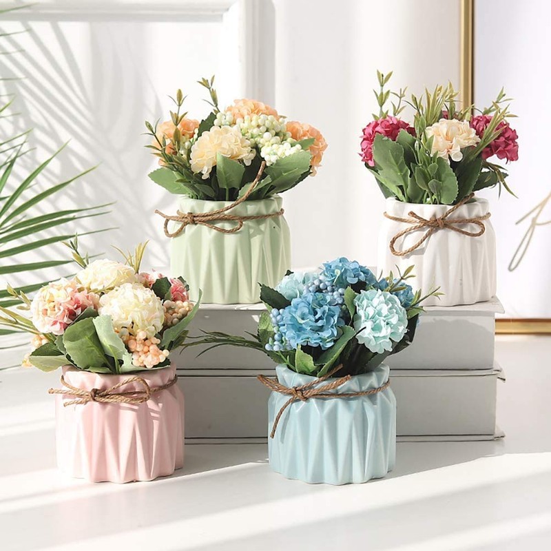 Artificial Flower Plants – Mini Fake Hydrangea Flowers in Pot