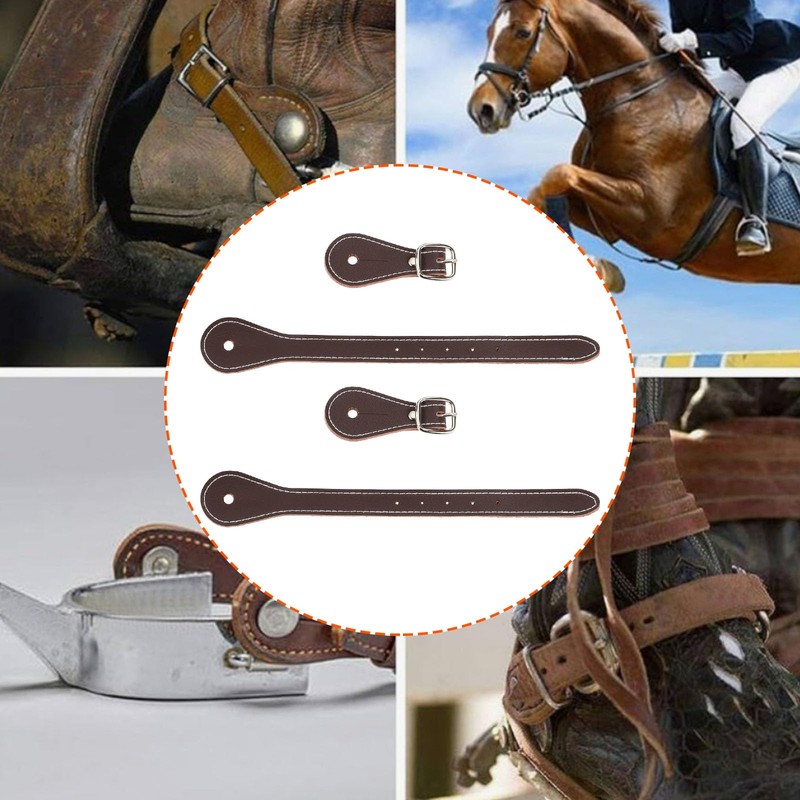 ECSiNG 2pcs Brown Leather Spur Straps Adjustable Single Ply Cowhide