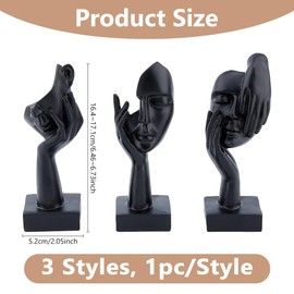 DICOSMETIC 3Pcs 3 Styles Thinker Statues Face Sculptures Decorative Black Decor Accents Set Modern Abstract Art Decor Resin Statue Ornaments for Housewarming Gifts Living Room Dining Decorations