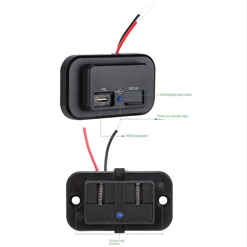 Tuperoymse USB+PD 12V/24V USB Charging Splitter Outlet for Motorcycle -Truck