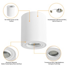 Gleonlux Ceiling Spotlight IP44 White GU10 Surface-Mounted Spotlights Flat Surface-Mounted Spotlight Ceiling Light 230 V with GU10 Socket, Aluminium Downlight Round for Bathroom, Shower, Pack of 2