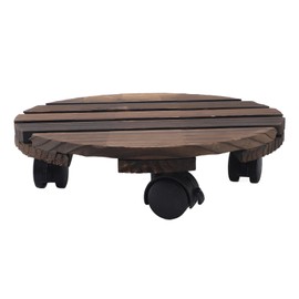 11.8in Wooden Plant Stand with Wheels 360 Degrees Rotation Round Plant Dolly Rollers Cart for Indoor Outdoor Flower Succulent Pots