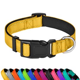 LZGOPE Reflective Dog Collar, Adjustable Soft Neoprene Padded Nylon Pet Collars with Buckle for Medium Dogs,Yellow,S