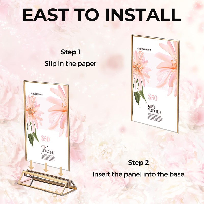 14 Pack Acrylic Sign Holder 4x6 Gold Frames, Wedding Table