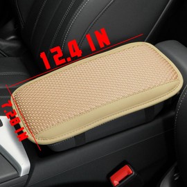 Bittwee Car Center Console Cushion Cover, Auto Armrest Storage Box Mat, Leather Armrest Seat Box Cover Protector, Universal Center Console Armrest Cover, Interior Protection for Most Car（Beige）
