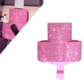 I3DIDEA Bling Car Chapstick Holder with Rhinestones,2-in-1 Compact Lipstick & Sunglasses Holder | Adhesive Mount Cosmetic Organizer | Car Interior Accessories for Women (Pink)