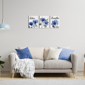 Saypeacher Bathroom Decor Blue Flower Pictures Wall Decor Breath Wall Art 12x16inchx3pcs