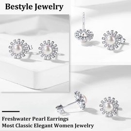 Bestyle Freshwater Pearl Earrings 925 Silver Pearl Stud Earrings 4 mm 5 mm 6 mm 7 mm 8 mm 10 mm Women Girls Earrings, Sterling Silver