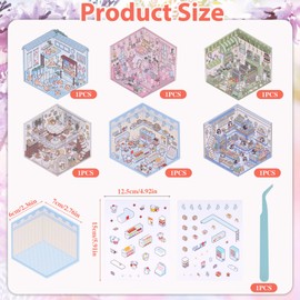 GTNCE 6 Stück 3d Sticker Scene, DIY 3D House Stickers mit 1 Pinzetten, Miniatur 3D Hausaufkleber Set, Kreative Szene Spaß Stacking, Machen Sie Ihren Eigenen Supermarkt, Café, Restaurant