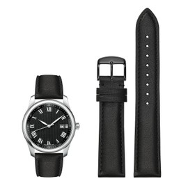 Afany Leather Watch Band 23mm for Men and Women, Quick Release Watch Strap, Black Replacement Watchband，Black Polished Pin Buckle