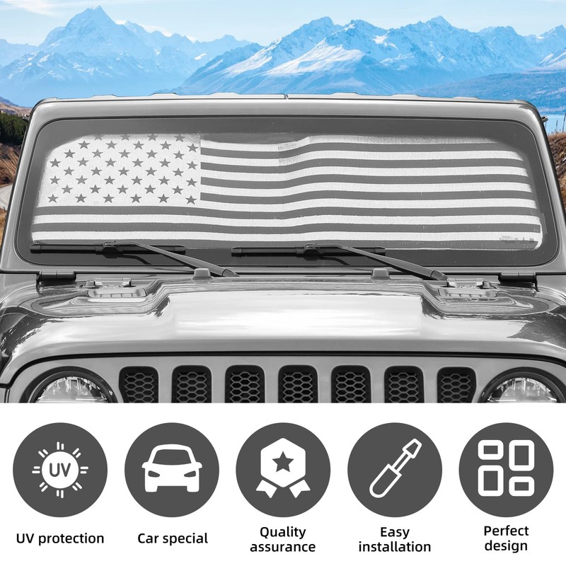SQQP Windshield Sunshade,US Flag Front Window Sun Shade Fit for