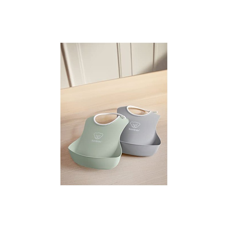 BabyBjörn Babero para bebé, paquete de 2, Gris/Verde polvo