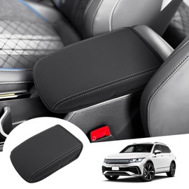 GAFAT Compatible with New VW Tiguan 3 2024 2025 Armrest Cover, Tiguαn III Centre Console Armrest Protection, Microfibre PU Leather Padding, Original Car White Lines, 1CM thickened with cotton (Black1)