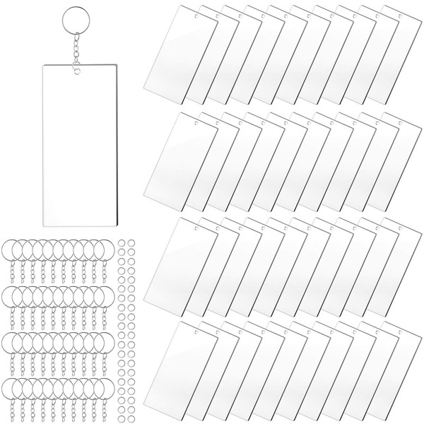 Hicarer 120 llaveros rectangulares de acrílico en blanco transparente, como se muestra en la imagen, 3 x 7 cm