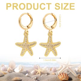 Boho Gold Starfish Earrings, Rhinestone Starfish Earrings Starfish Dangle Earrings Starfish Hoop Earrings for Women Gift Summer Beach Jewelry Decoration Trendy Jewelry Accessories