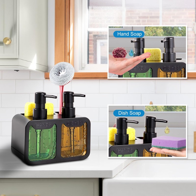 Kitchen Soap Dispenser Set, with Hand and Dish Soap, Sponge