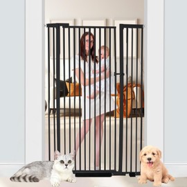 NexusSmash 55.1 inch Extra Tall Pet Gate Baby Gate, Extra Wide Adjustable 29.13"-42.08", Pressure Mounted Walk Through Swing Safety Dog Gate for Stairs, Doorways, Kitchen, Black