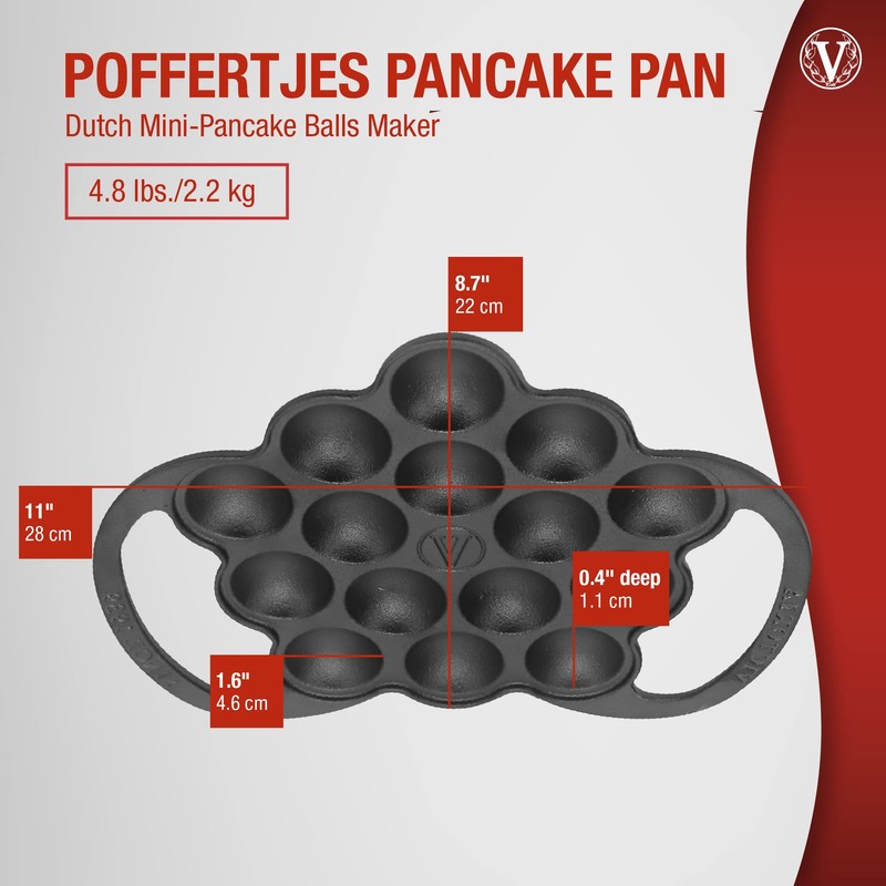 Victoria Cast Iron Poffertjes Dutch Pancake Pan with Loop Handles,