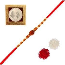 Juego de 4 Rakhi para hermano | Raksha Bandhan Rakhi para Bhaiya Bhabhi. Diseñador Rakhi para hermano | Pulsera Rakhi para hermano con regalo. Diseñador Rakhi con Rakhi Regalo para Rakhsha Bandhan Festival.| Premium Rakhi Rudraksha Rakhi Set Amba Handicr