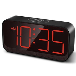 Acedeck Battery Operated Digital Clock: Cordless Small Alarm Clock for Bedroom Travel - Large Numbers 4 Dimmers for All Ages Red Digits