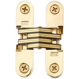 SOSS 208 Zinc Invisible Hinge with Holes for Wood or Metal Applications, Mortise Mounting, Bright Brass Exterior Finish