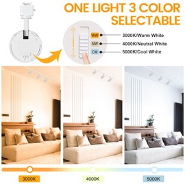 VANoopee 3-Color J Type Track Lighting Heads 20W for Juno Rail - Dimmable Bright LED Track Light Fixtures 3000K 4000K 5000K Ceiling Spotlight for Accent Task, No Flicker CRI90+ 36° 2000lm White 3 Pack