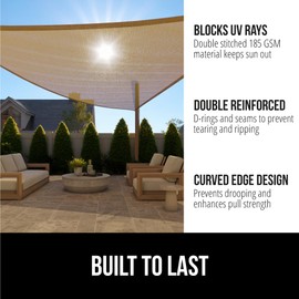 Gorilla Grip Heavy Duty Sun Shade, UV Protection Fade Tear and Rust Resistant Triangle Sunshade Canopy, Curved Edges Blocks Sunlight, Breathable Sail, Outdoor Patio, Lawn Garden Sand