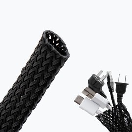Intirilife Cable conduit self-closing woven in black, 10-27 mm, length 3 metres, flexible cable duct, can be cut to size, cable sleeve for cable management, cable sheath