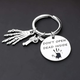 AKTAP Horror Zombie Movie Inspired Keychain Don’t Open Dead Inside Zombie Keyring for Walking -D Fans Gift(Open Dead Keychain)