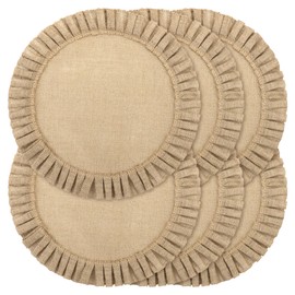 Aneco 6 Pack Round Burlap Placemats with Ruffle Edge